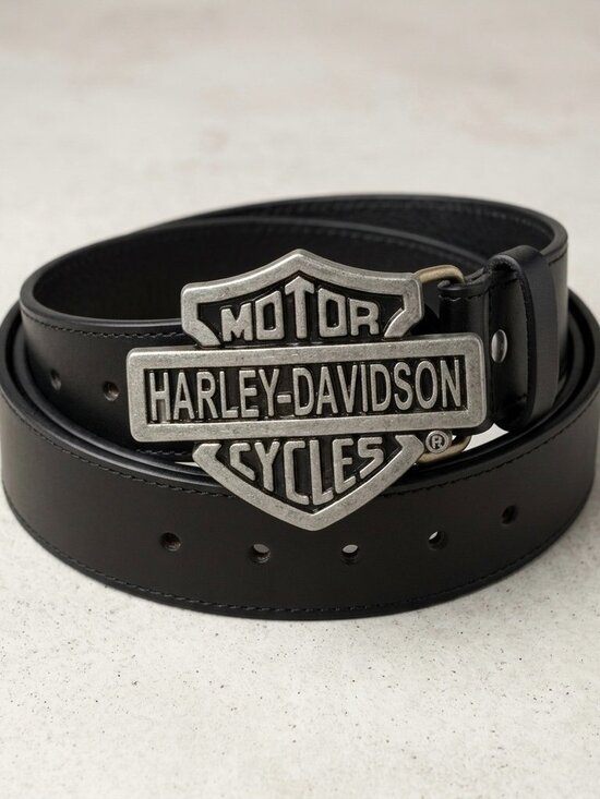 Harley-Davidson Genuine Leather Biker Belt Bar & Shield Silver Logo Buckle - Picture 4 of 4